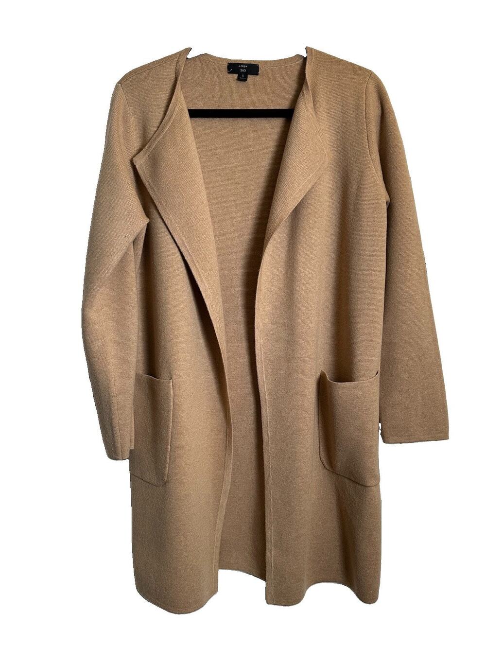 J. Crew Juliette Sweater Blazer Womens Medium Camel Open Front Cotton Wool Knit